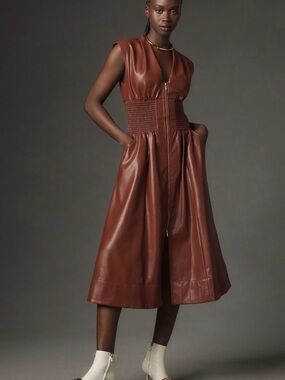 anthropologie red leather dress Siempre Faux Leather Rosette Mini Dress